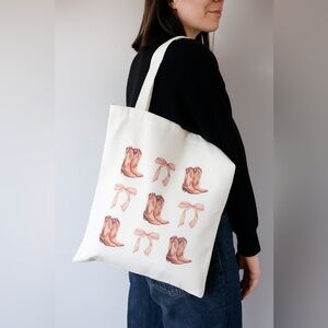 Cowboy Boot & Bow Tote Bag NWOT western country coastal cowgirl bag